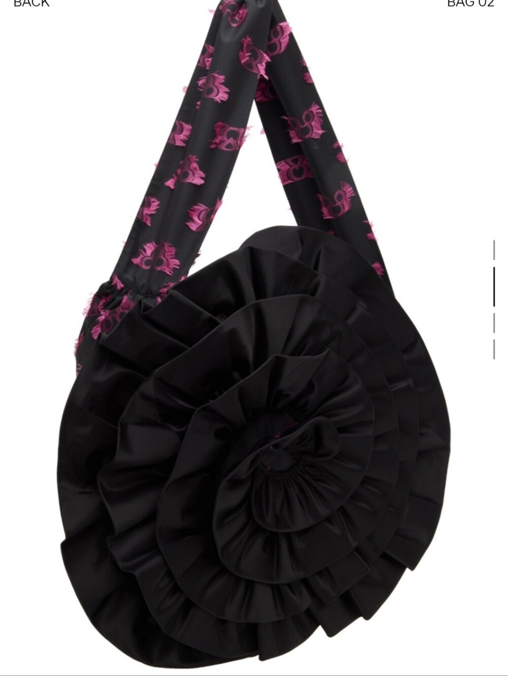 Chopova Lowena Black and Pink Floral-Accent Ruffle Shoulder Bag